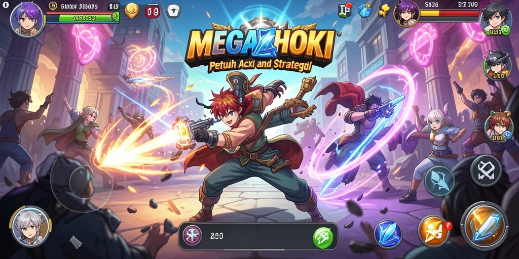 Tampilan gameplay <strong>MEGAHOKI</strong> yang penuh aksi dan karakter Anime.