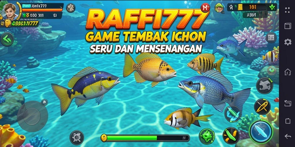 Screenshot RAFFI777 menampilkan aksi seru dalam menembak ikan.