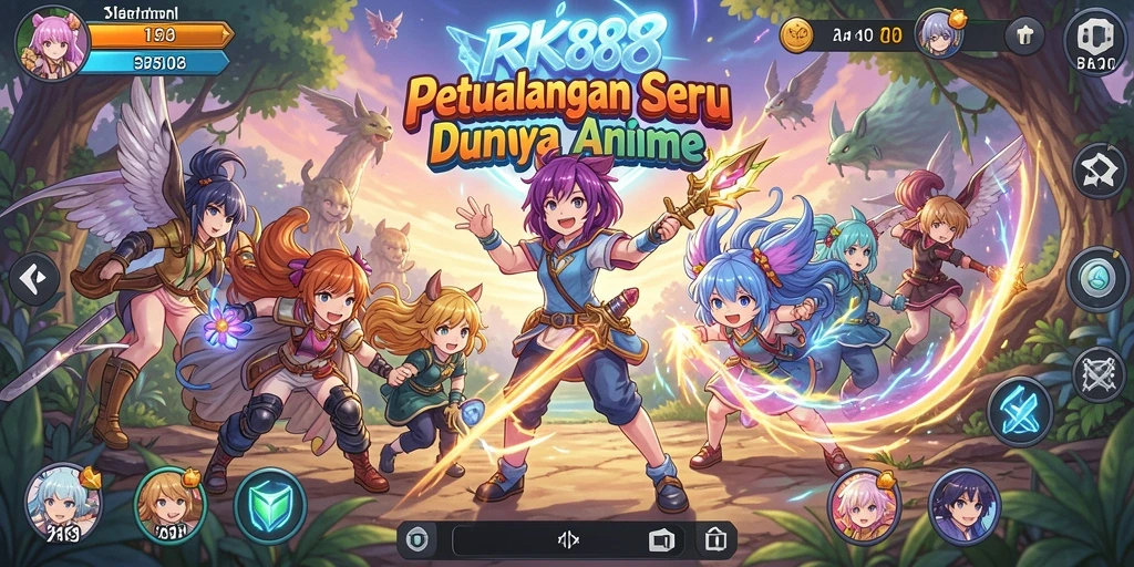 Tampilan gameplay RK88 yang penuh warna dan karakter anime yang menarik.