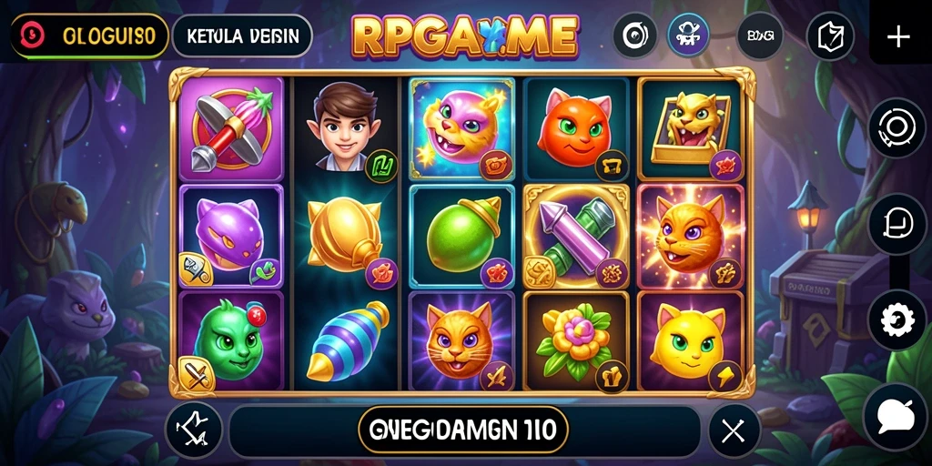 Tampilan gameplay RPGAME dengan slot yang menarik dan warna-warni.